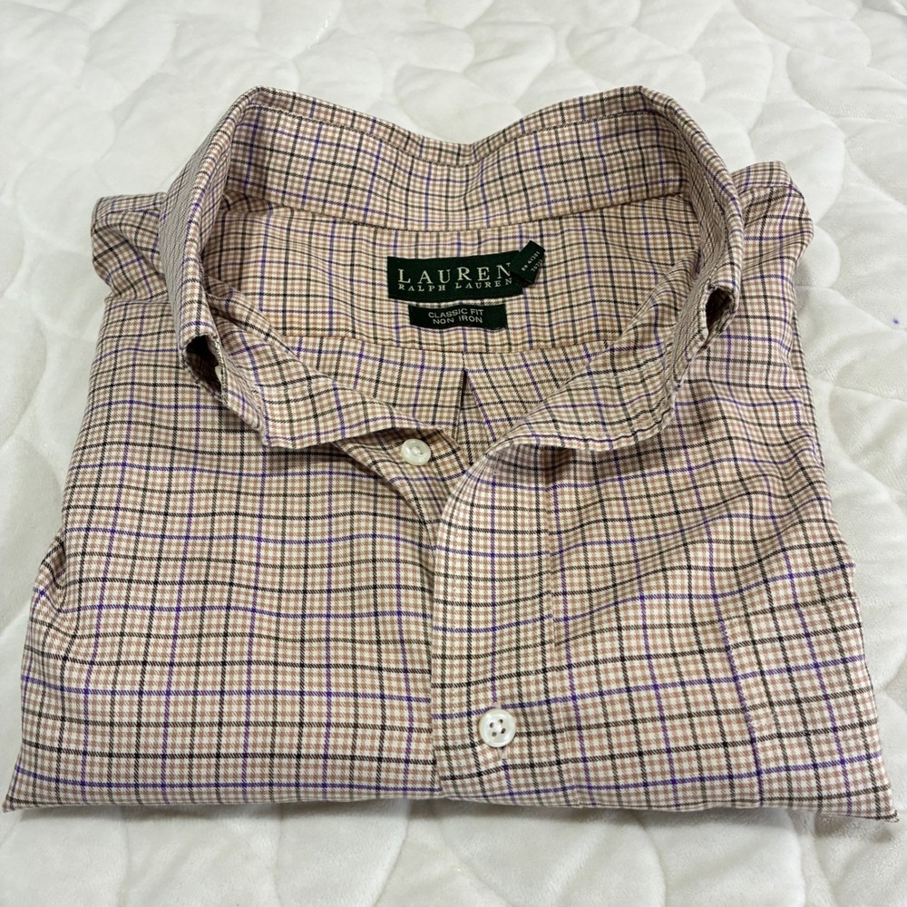 Lauren Ralph‎ Lauren Mens 18 34/35 Classic Fit Cotton Non Iron Plaid Dress Shirt